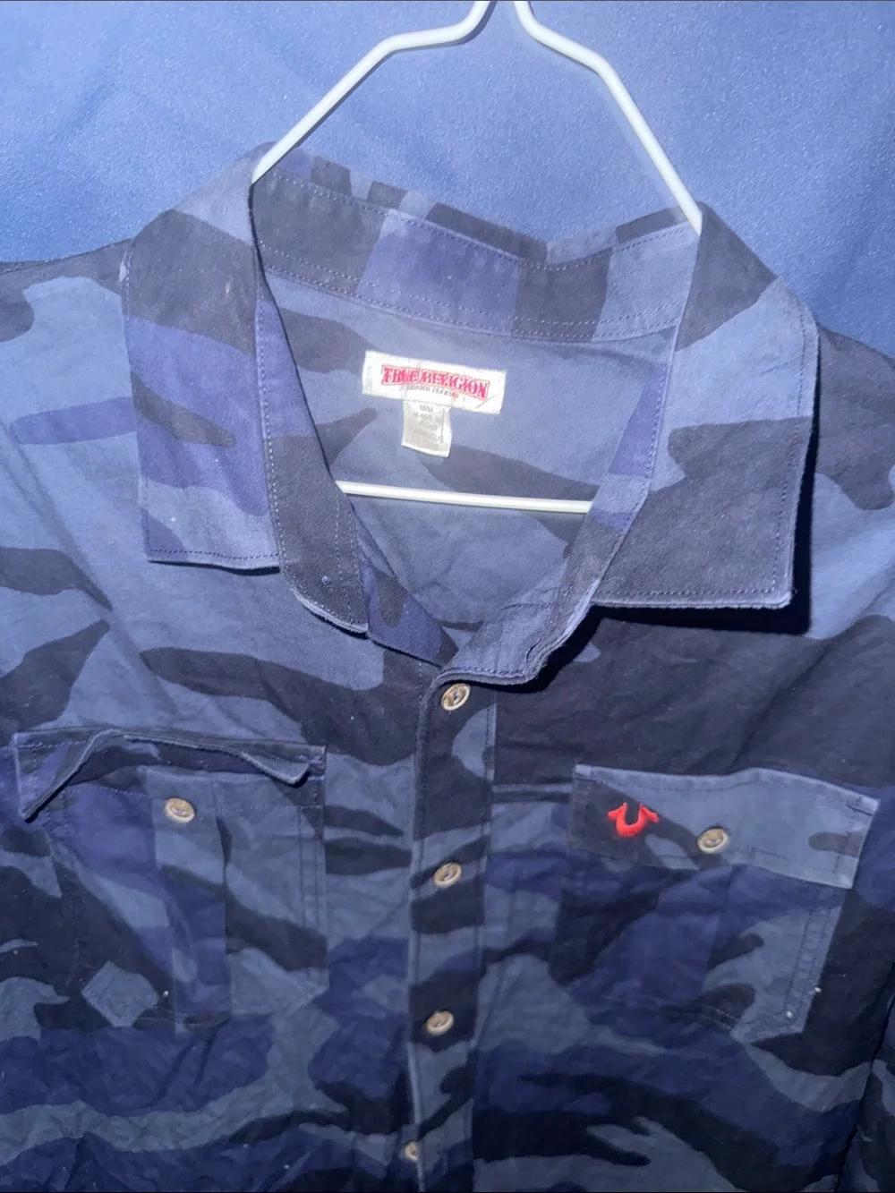 True Religion Navy Blue Camo Button-Up Shirt